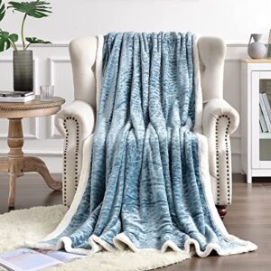 fy fiber house sherpa fleece plush throw blanket super warm soft cozy fuzzy microfiber for couch bed with cobblestone print, 60"x80", teal