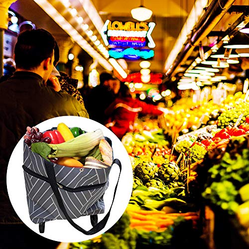 KEEPFINE Grocery Cart with Wheels, Reusable Portable Collapsible Trolley Bags Hand Pulling Utility Collapsible Grocery Bag with Hand Straps Folding Shopping Cart