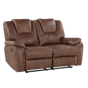 steve silver katrine brown faux leather manual reclining loveseat