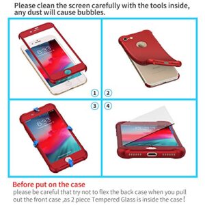 ORETECH Designed for iPhone SE 2022 Case with[2 x Tempered Glass Screen Protector] 360° Full Body Protection iPhone 2020 Case Cover Hard PC Soft Rubber Silicone for iPhone SE 3rd Generation - Red