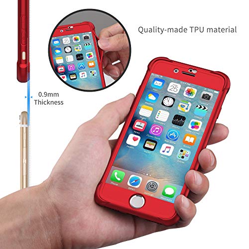 ORETECH Designed for iPhone SE 2022 Case with[2 x Tempered Glass Screen Protector] 360° Full Body Protection iPhone 2020 Case Cover Hard PC Soft Rubber Silicone for iPhone SE 3rd Generation - Red
