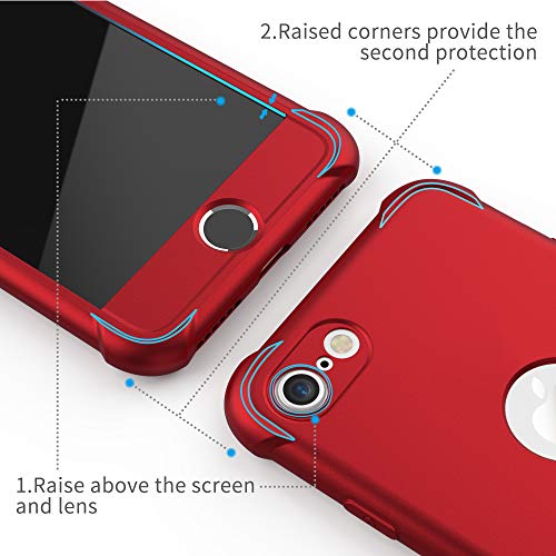 ORETECH Designed for iPhone SE 2022 Case with[2 x Tempered Glass Screen Protector] 360° Full Body Protection iPhone 2020 Case Cover Hard PC Soft Rubber Silicone for iPhone SE 3rd Generation - Red