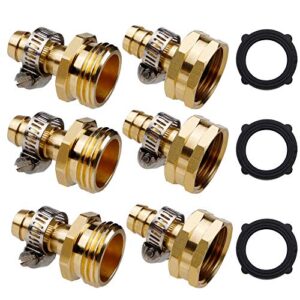 twinkle star heavy duty brass 1/2" garden hose mender end repair connector with stainless clamps, male and female garden hose fittings, 3 sets