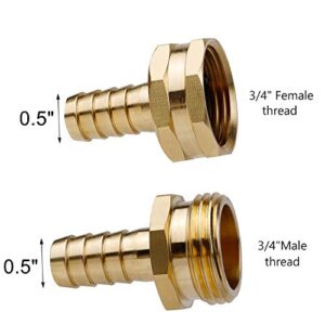 Twinkle Star Heavy Duty Brass 1/2" Garden Hose Mender End Repair Connector with Stainless Clamps, Male and Female Garden Hose Fittings, 3 Sets