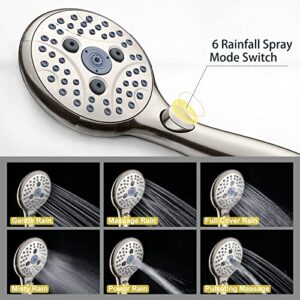 SunCleanse Shower Head, 7 Settings Hand held Shower with ON/OFF Pause Switch, Brushed Nickel High Pressure Shower Head with 71 inch Hose