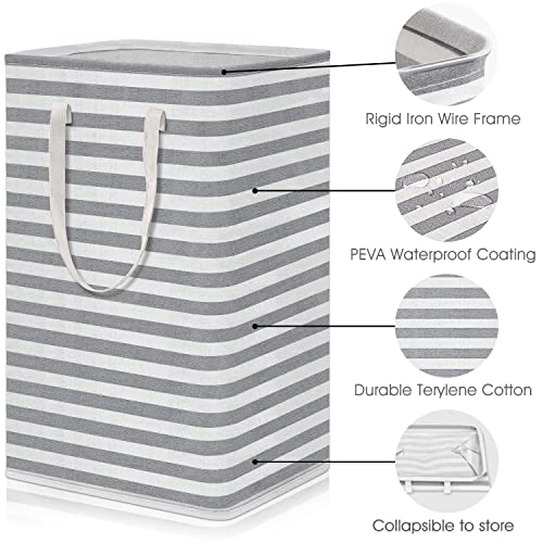 WISELIFE Laundry Hamper, 75L Large Collapsible Tall Laundry Basket with Handles, Water Resistant Freestanding Clothes Hamper, Storage Basket, Storage Bags for Clothes Toys, 24.4" (H),Grey