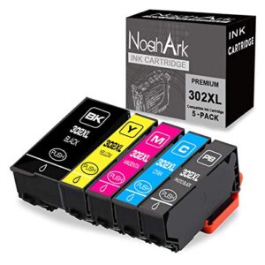 noahark 5 packs 302xl remanufacture ink cartridge replacement for epson 302 302xl t302 t302xl use for epson expression premium xp-6000 xp-6100 printer (black, photo black, cyan, magenta, yellow)