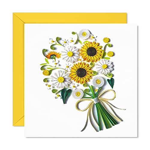 TUMYBee Sunflower Greeting Card for Mom, Happy Birthday and Mother Day Quilling Cards, Greeting Card Card for Valentine, Sympathy, Thinking Of You, Quilled 3D Card for Christmas,Birthday,Anniversary, Friend Mom with Envelop (Sunflower)