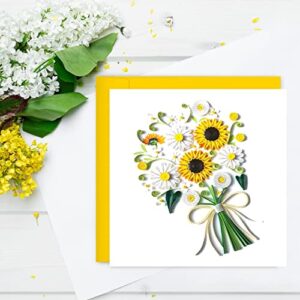 TUMYBee Sunflower Greeting Card for Mom, Happy Birthday and Mother Day Quilling Cards, Greeting Card Card for Valentine, Sympathy, Thinking Of You, Quilled 3D Card for Christmas,Birthday,Anniversary, Friend Mom with Envelop (Sunflower)