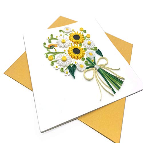 TUMYBee Sunflower Greeting Card for Mom, Happy Birthday and Mother Day Quilling Cards, Greeting Card Card for Valentine, Sympathy, Thinking Of You, Quilled 3D Card for Christmas,Birthday,Anniversary, Friend Mom with Envelop (Sunflower)