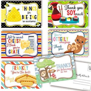 funny puns gratitude & appreciation themed thank you blank postcards to send to friends, family, customers, 4"x6" fill in notecards (6 different designs) by amandacreation (30)