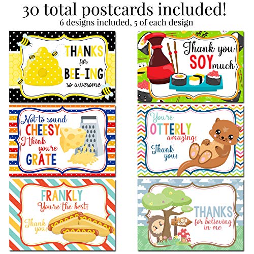 Funny Puns Gratitude & Appreciation Themed Thank You Blank Postcards To Send To Friends, Family, Customers, 4"x6" Fill In Notecards (6 different designs) by AmandaCreation (30)