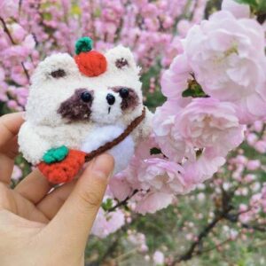 Cute Soft Handmade Fur Fluffy Raccoon Cartoon Animals Case Animal Plush Doll Compatible with Airpods Pro Cartoon Headphones Cover Girls Boys(Light Brown with Red Bag) Best Gift