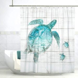 SUMGAR Blue Ocean Shower Curtain for Bathroom Coastal Beach Decoration Teal Sea Turtle Curtain Set with Hooks, 72 x 72 inch