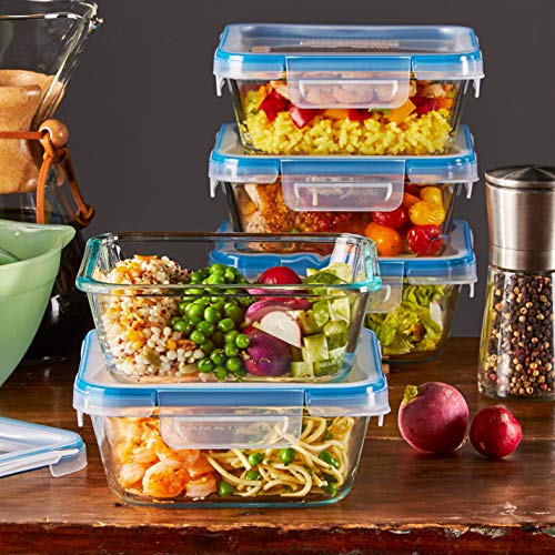 Snapware Total Solution 10-Pc Glass Food Storage Containers Set with Plastic Lids, 4-Cup Meal Prep Container, Non-Toxic, BPA-Free Lids with 4 Locking Tabs, Microwave, Dishwasher, and Freezer Safe