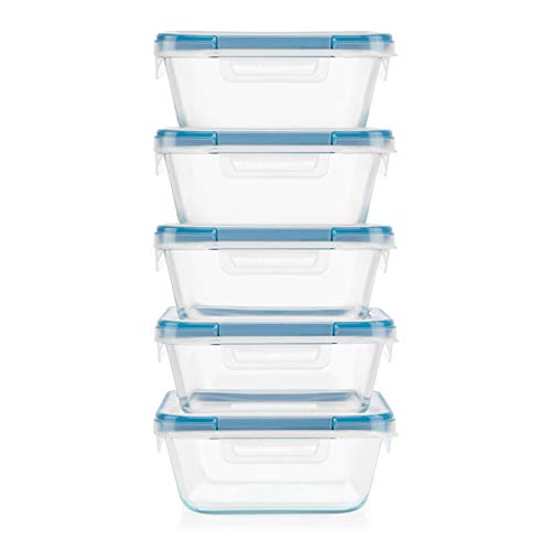 Snapware Total Solution 10-Pc Glass Food Storage Containers Set with Plastic Lids, 4-Cup Meal Prep Container, Non-Toxic, BPA-Free Lids with 4 Locking Tabs, Microwave, Dishwasher, and Freezer Safe