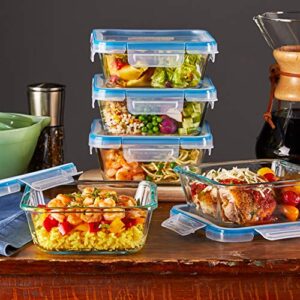 Snapware Total Solution 10-Pc Glass Food Storage Containers Set with Plastic Lids, 4-Cup Meal Prep Container, Non-Toxic, BPA-Free Lids with 4 Locking Tabs, Microwave, Dishwasher, and Freezer Safe