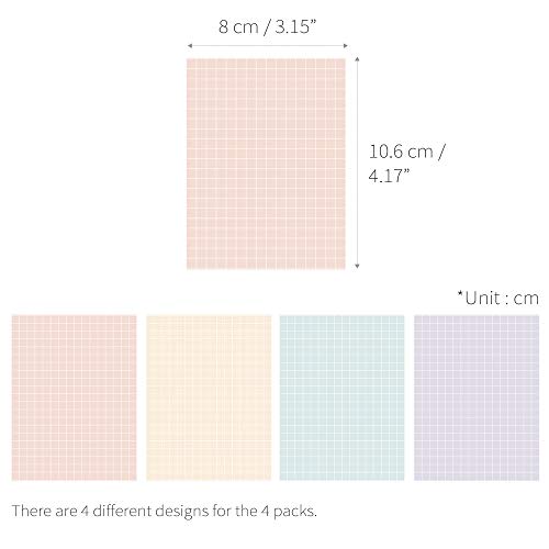 Monolike Memopad Smoothie Design Set - 4 Packs, 4 Different Designs, 100 Sheets Per Pad, Total 400 Sheets, Note Pads, Writing Pads, 3.15 x 4.17 Inches