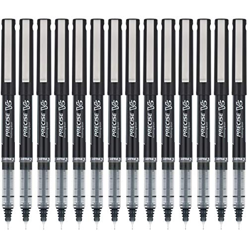 PILOT Precise V5 Stick Liquid Ink Rolling Ball Stick Pens, Extra Fine Point (0.5mm) Black, 14-Pack (15403)