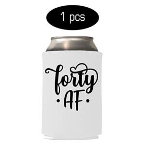Veracco Fourty AF 40 Years Can Coolie Holder 40th Birthday Gift Forty Squad and Fabulous Party Favors Decorations (Black/White, 12)