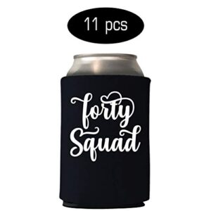 Veracco Fourty AF 40 Years Can Coolie Holder 40th Birthday Gift Forty Squad and Fabulous Party Favors Decorations (Black/White, 12)