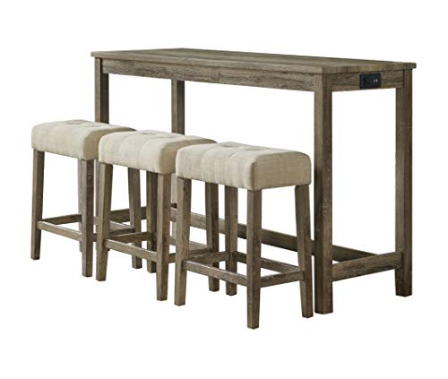 CAMBRIDGE Wyeth Dining 4-Piece Bar Set with Table and 3 Stools, Natural Rustic