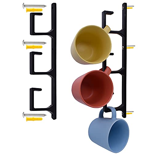 YYST Black Vertical Narrow Corner Coffee Mug Rack Cup Holder - Wall Mounted Storage Display Organizer Hooks for Coffee Mugs, Tea Cups (2)