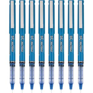 pilot precise v5 stick liquid ink rolling ball stick pens, extra fine point (0.5mm) blue, 8-pack (15325)