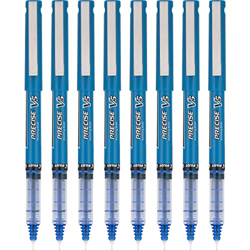 PILOT Precise V5 Stick Liquid Ink Rolling Ball Stick Pens, Extra Fine Point (0.5mm) Blue, 8-Pack (15325)