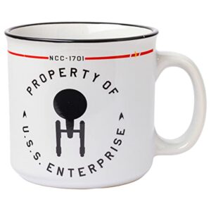 silver buffalo star trek ncc-1701 property of the uss enterprise ceramic camper style coffee mug, 20 ounces