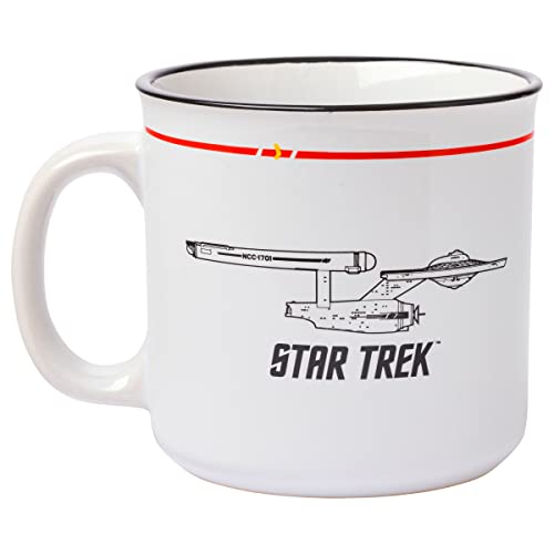 Silver Buffalo Star Trek NCC-1701 Property of The USS Enterprise Ceramic Camper Style Coffee Mug, 20 Ounces