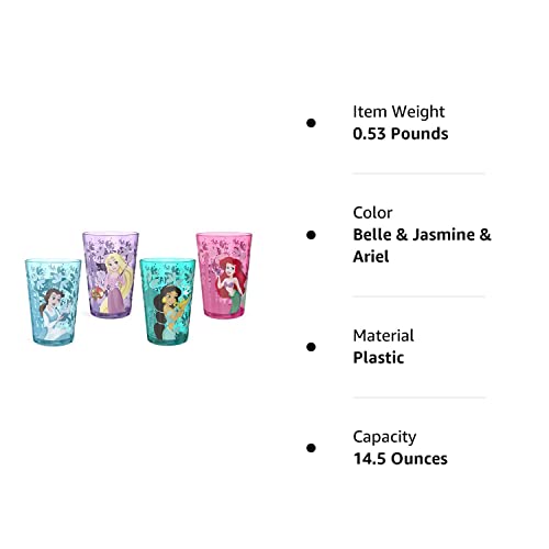 Zak Designs 14.5oz Disney Princess Nesting Tumbler Set Includes Durable Plastic Cups, Fun Drinkware is Perfect for Kids, 4pk ( Belle & Jasmine & Ariel), PYRP-0731