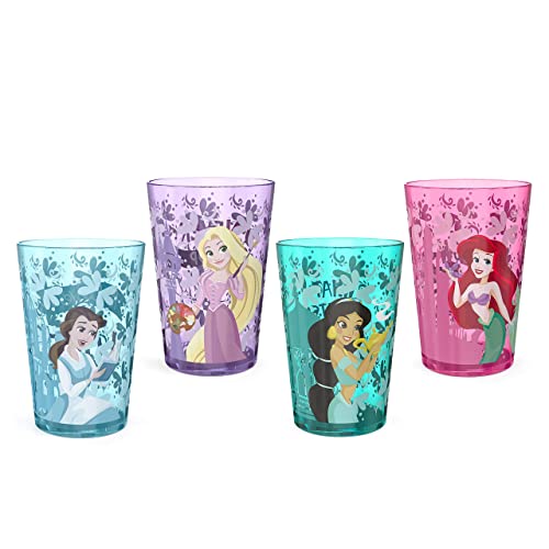 Zak Designs 14.5oz Disney Princess Nesting Tumbler Set Includes Durable Plastic Cups, Fun Drinkware is Perfect for Kids, 4pk ( Belle & Jasmine & Ariel), PYRP-0731