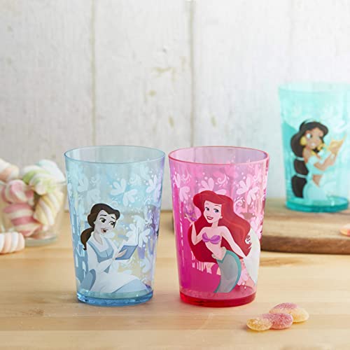 Zak Designs 14.5oz Disney Princess Nesting Tumbler Set Includes Durable Plastic Cups, Fun Drinkware is Perfect for Kids, 4pk ( Belle & Jasmine & Ariel), PYRP-0731