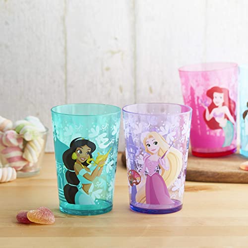 Zak Designs 14.5oz Disney Princess Nesting Tumbler Set Includes Durable Plastic Cups, Fun Drinkware is Perfect for Kids, 4pk ( Belle & Jasmine & Ariel), PYRP-0731