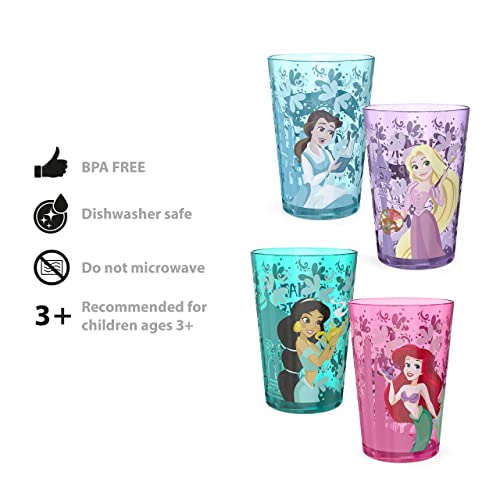 Zak Designs 14.5oz Disney Princess Nesting Tumbler Set Includes Durable Plastic Cups, Fun Drinkware is Perfect for Kids, 4pk ( Belle & Jasmine & Ariel), PYRP-0731