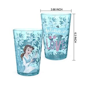 Zak Designs 14.5oz Disney Princess Nesting Tumbler Set Includes Durable Plastic Cups, Fun Drinkware is Perfect for Kids, 4pk ( Belle & Jasmine & Ariel), PYRP-0731