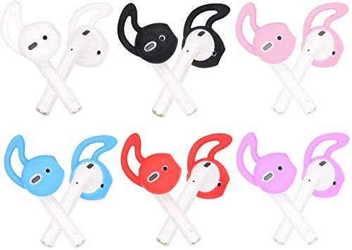 JNSA 6 Pairs Silicone Ear Tips Ear Hooks Compatible with Apple AirPods/EarPods,Silicone Soft Covers Anti-Slip Sport Earbud Tips, Anti-Drop Ear Hook Gel Headphones Earphones Tips,6 Colors
