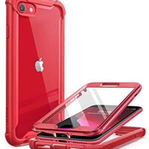 i-Blason Ares for iPhone SE Case 2022 (3rd Gen), [Built-in Screen Protector] Dual Layer Rugged Clear Bumper Case for iPhone SE 2022/ iPhone SE 2020/ iPhone 8/ iPhone 7 (Red)