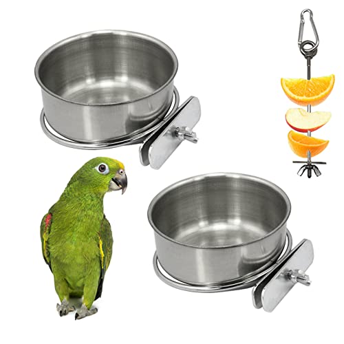 Hamiledyi Parrot Feeding Cup,Bird Food Dish Stainless Steel Bird Cage Feeding Bowls with clamp Holder-for Parrot Macaw African Gray Parakeet Canary Cockatie Conure(3 Pcs)