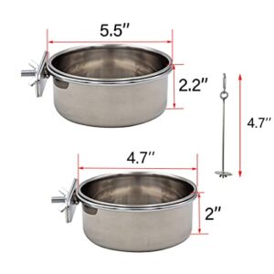 Hamiledyi Parrot Feeding Cup,Bird Food Dish Stainless Steel Bird Cage Feeding Bowls with clamp Holder-for Parrot Macaw African Gray Parakeet Canary Cockatie Conure(3 Pcs)