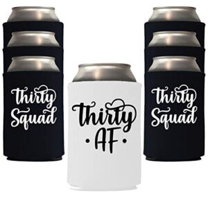 veracco thirty af 30 years can coolie holder 30th birthday gift dirty thirty squad party favors decorations (black/white, 6)