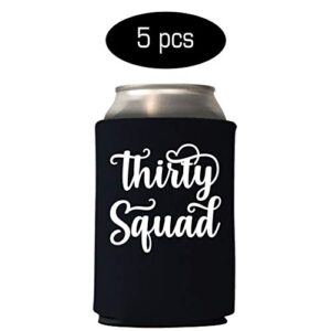 Veracco Thirty AF 30 Years Can Coolie Holder 30th Birthday Gift Dirty Thirty Squad Party Favors Decorations (Black/White, 6)