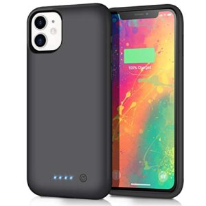vooe battery case for iphone 11, upgraded 6800mah extended rechargeable charging case protective portable battery pack for iphone 11 external charging cover 6.1 inch smart case - black