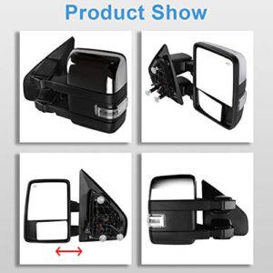 ECCPP Tow Mirrors Towing Mirrors Compatible with 2004-2014 for Ford for F-150 Pickup Truck with Left Right Side Power Control Heat Turn Signal Puddle Auxiliary Light with Chrome Housing