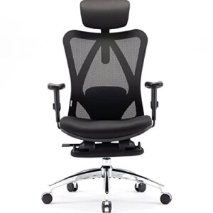 sihoo ergonomic office chair, computer desk chair with adjustable lumbar support, breathable mesh high back and padded seat desk chair with footrest (black)