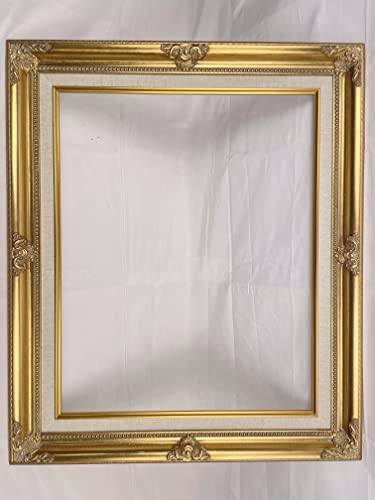 TP Picture Frame (No Glass and Backing)- Classic Gold Ornate Wood/Gesso with Linen Liner- Antique Style, Baroque, Vintage Look (16x20)