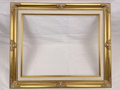 TP Picture Frame (No Glass and Backing)- Classic Gold Ornate Wood/Gesso with Linen Liner- Antique Style, Baroque, Vintage Look (16x20)