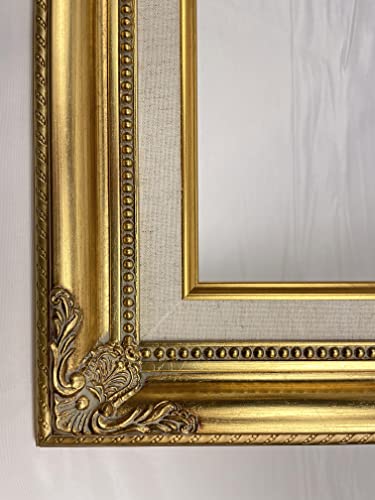 TP Picture Frame (No Glass and Backing)- Classic Gold Ornate Wood/Gesso with Linen Liner- Antique Style, Baroque, Vintage Look (16x20)