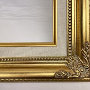 TP Picture Frame (No Glass and Backing)- Classic Gold Ornate Wood/Gesso with Linen Liner- Antique Style, Baroque, Vintage Look (16x20)